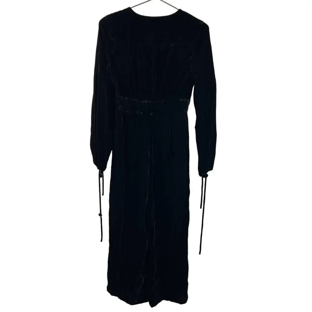 FREE PEOPLE True Lovin' Black Velvet Balloon Sleeve One Piece Jumpsuit Size XS